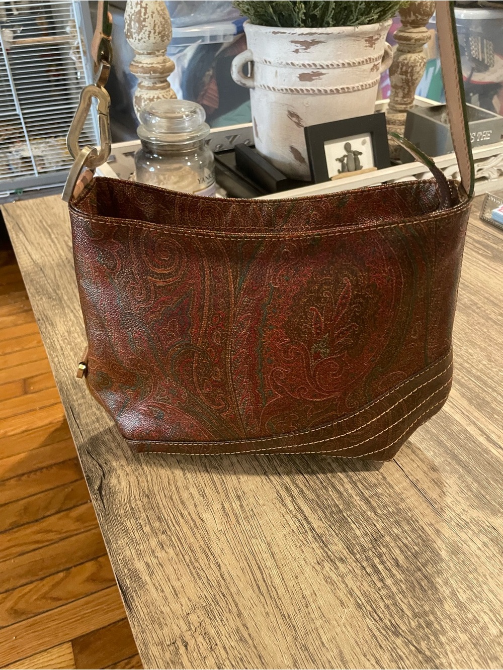 Etro Red Paisley Leather Shoulder Bag
